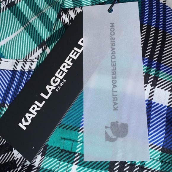 KARL LAGERFELD Paris Blue Multi Plaid Utility Shirt size Medium - Picture 10 of 10
